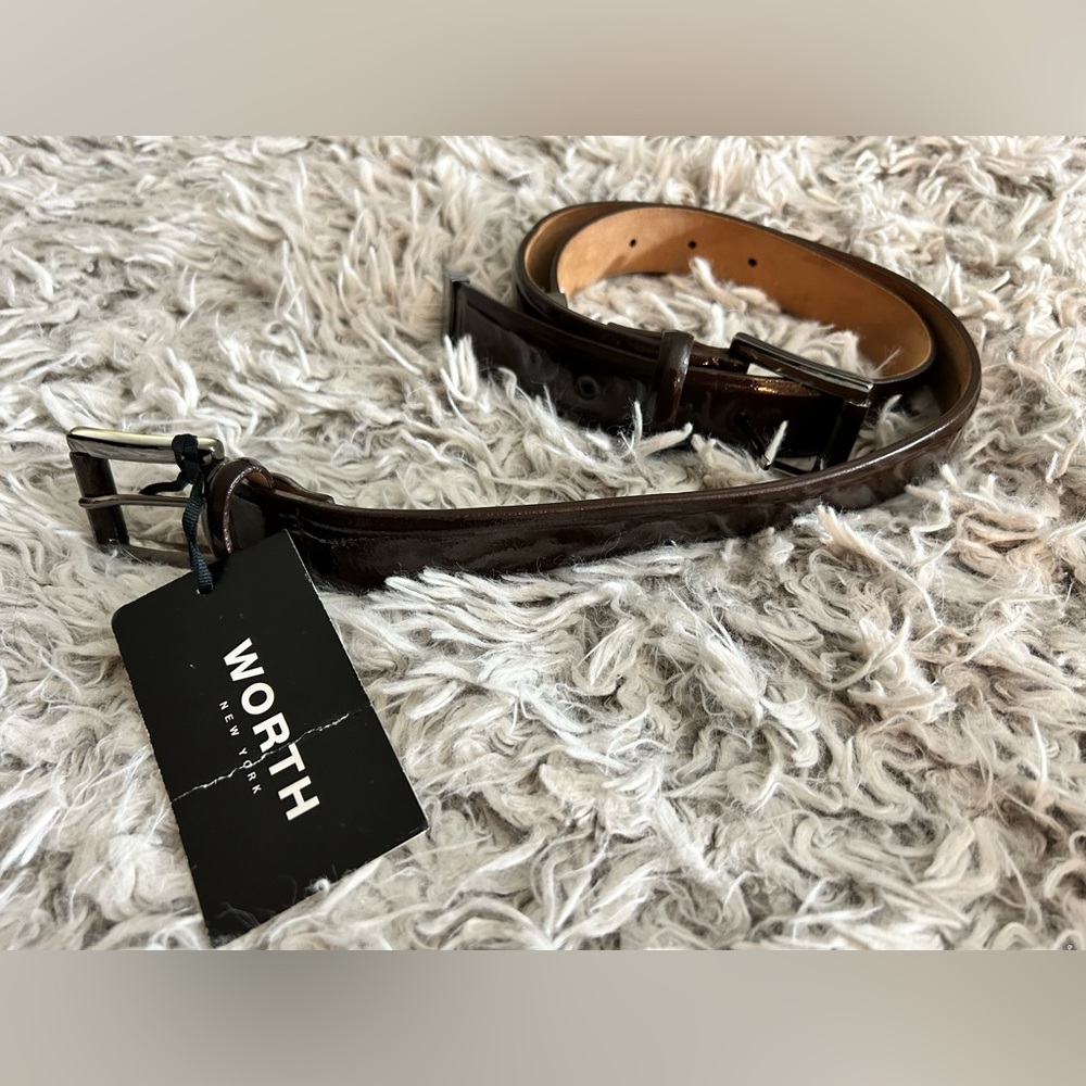 Men’s small-Worth-Patent Leather 2 Buckle Belt (orig.price $398) Made in USA NWT